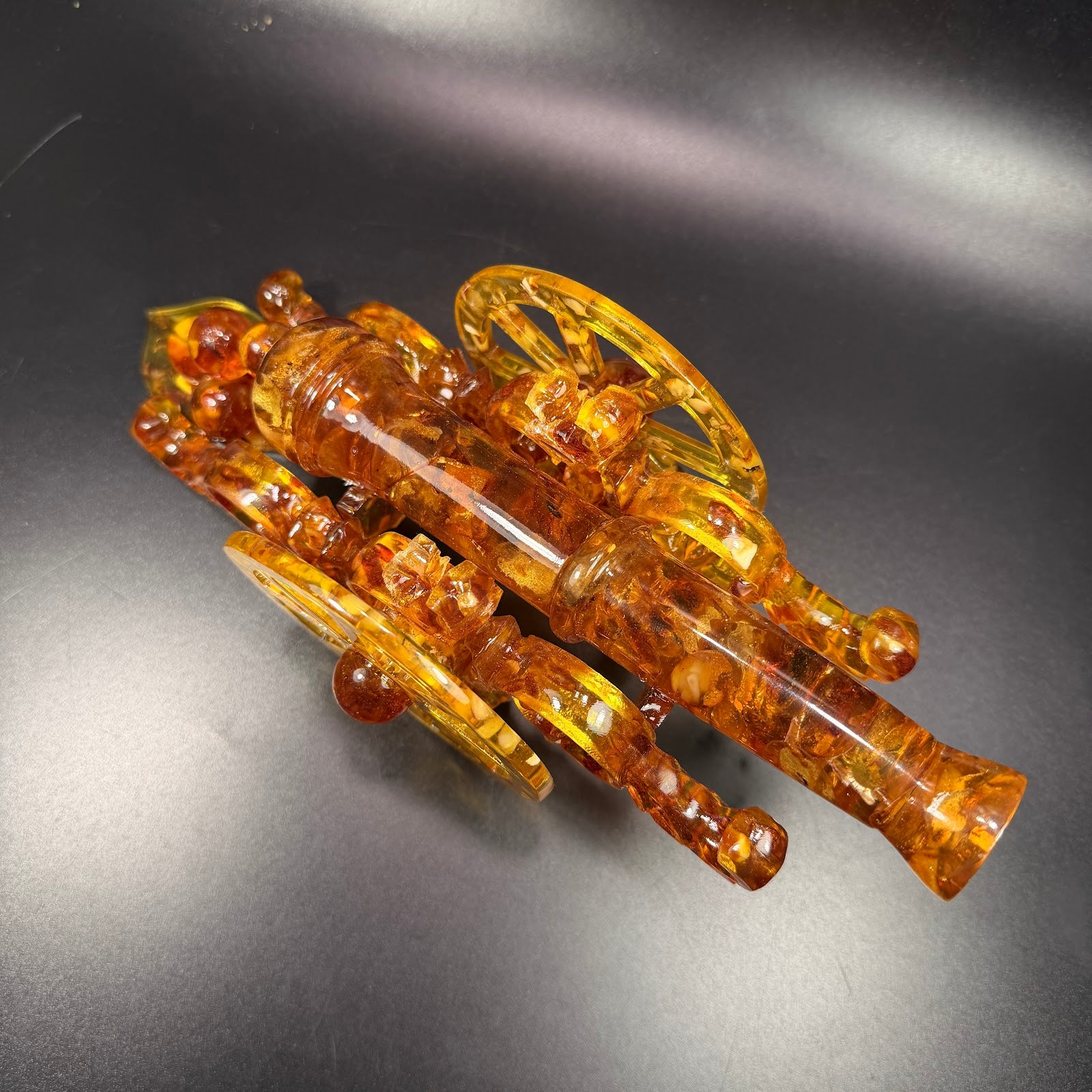 Made in USA Baltic amber cannon sculpture by KIZIMA — military collectible art piece