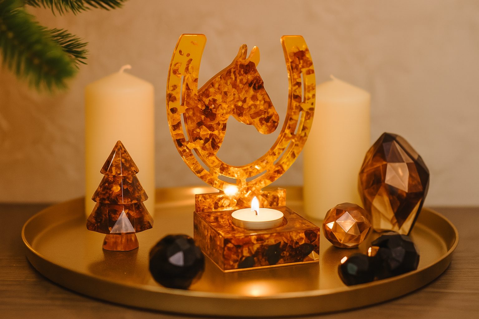 Horseshoe and Horse Head Candlesticks in Amber are exquisite handmade decorative pieces with round and square bases. Perfect for holiday decor, business gifts or to create a stylish atmosphere in your home in 2026