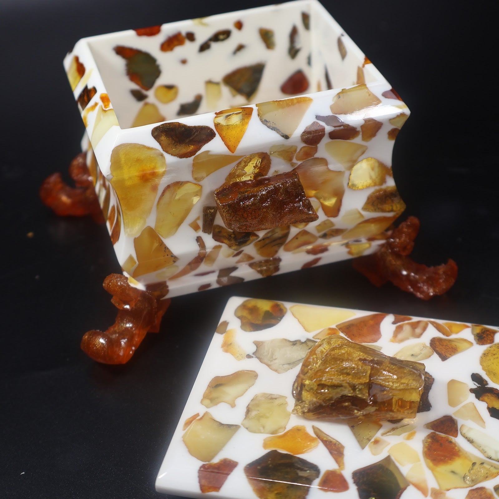 Handmade Baltic amber jewelry box by KIZIMA — natural amber treasure box, Made in USA (Box 3)