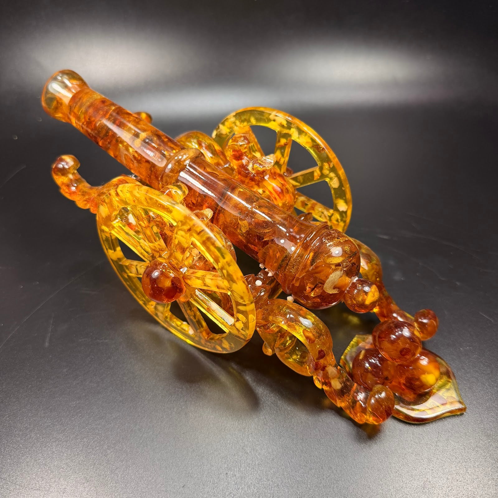 Made in USA handmade Baltic amber cannon sculpture by KIZIMA — one-of-a-kind collectible desk decor