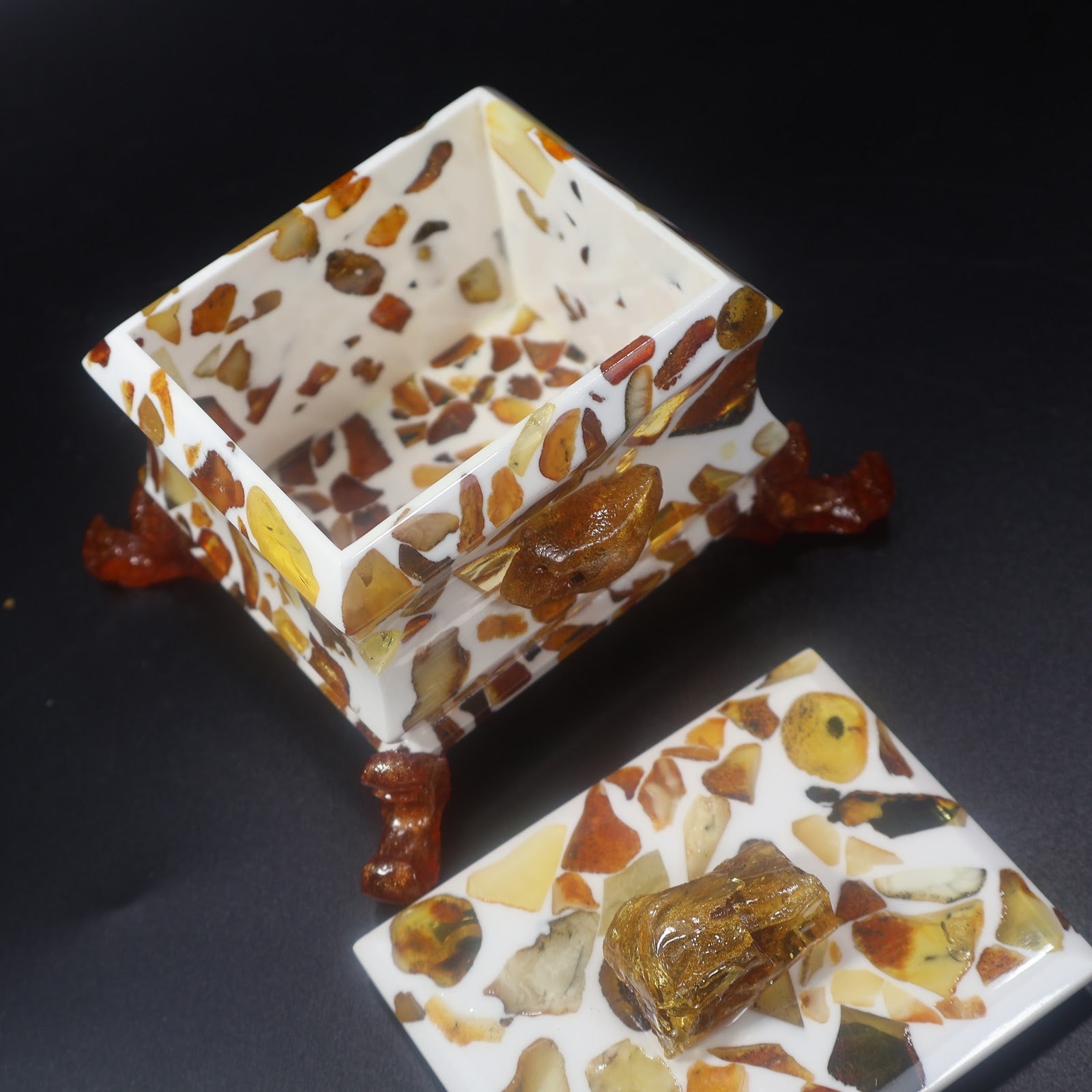 Natural Baltic amber jewelry box by KIZIMA — handmade amber keepsake, Made in USA (Box 3)
