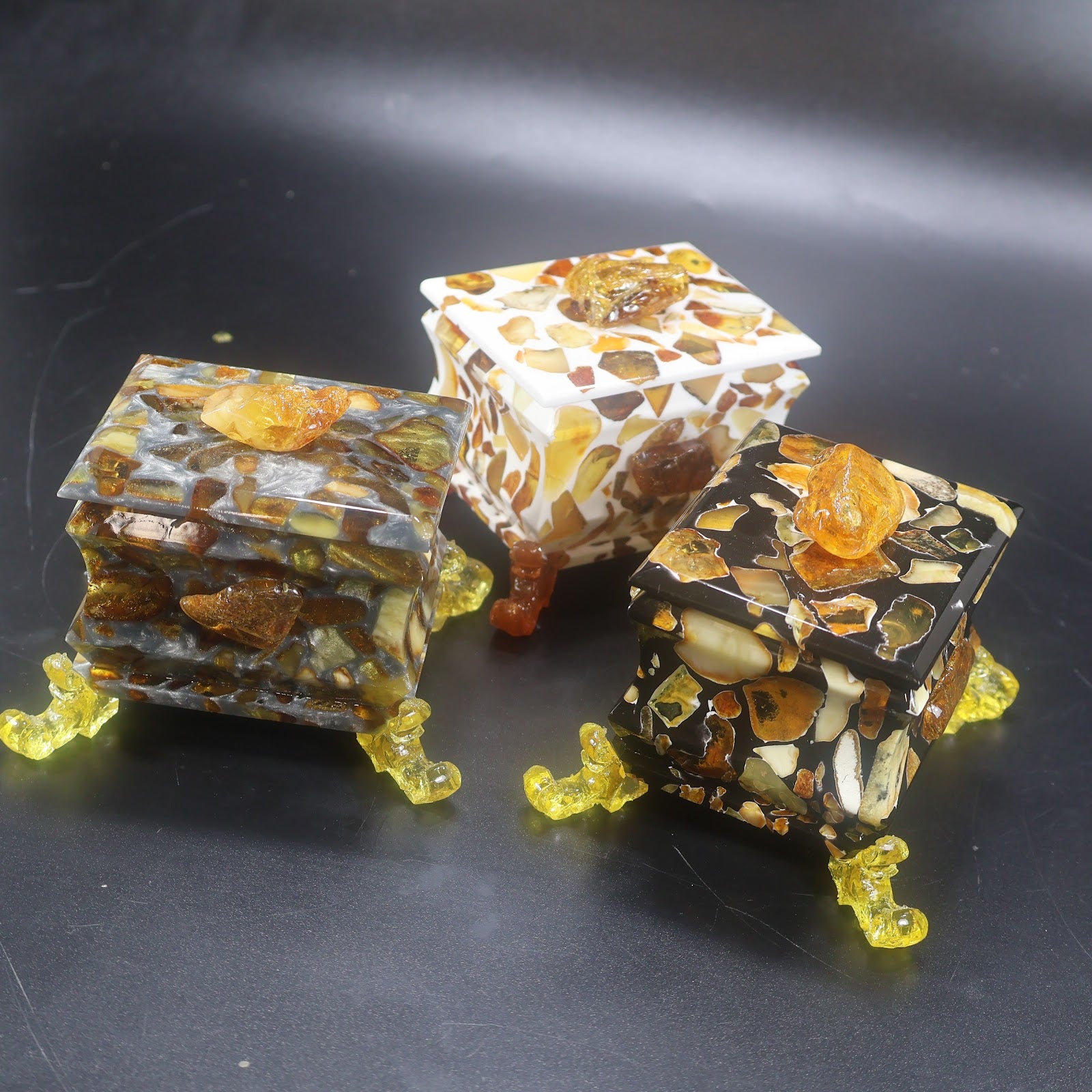 Genuine Baltic amber jewelry box by KIZIMA — unique handmade amber keepsake, USA