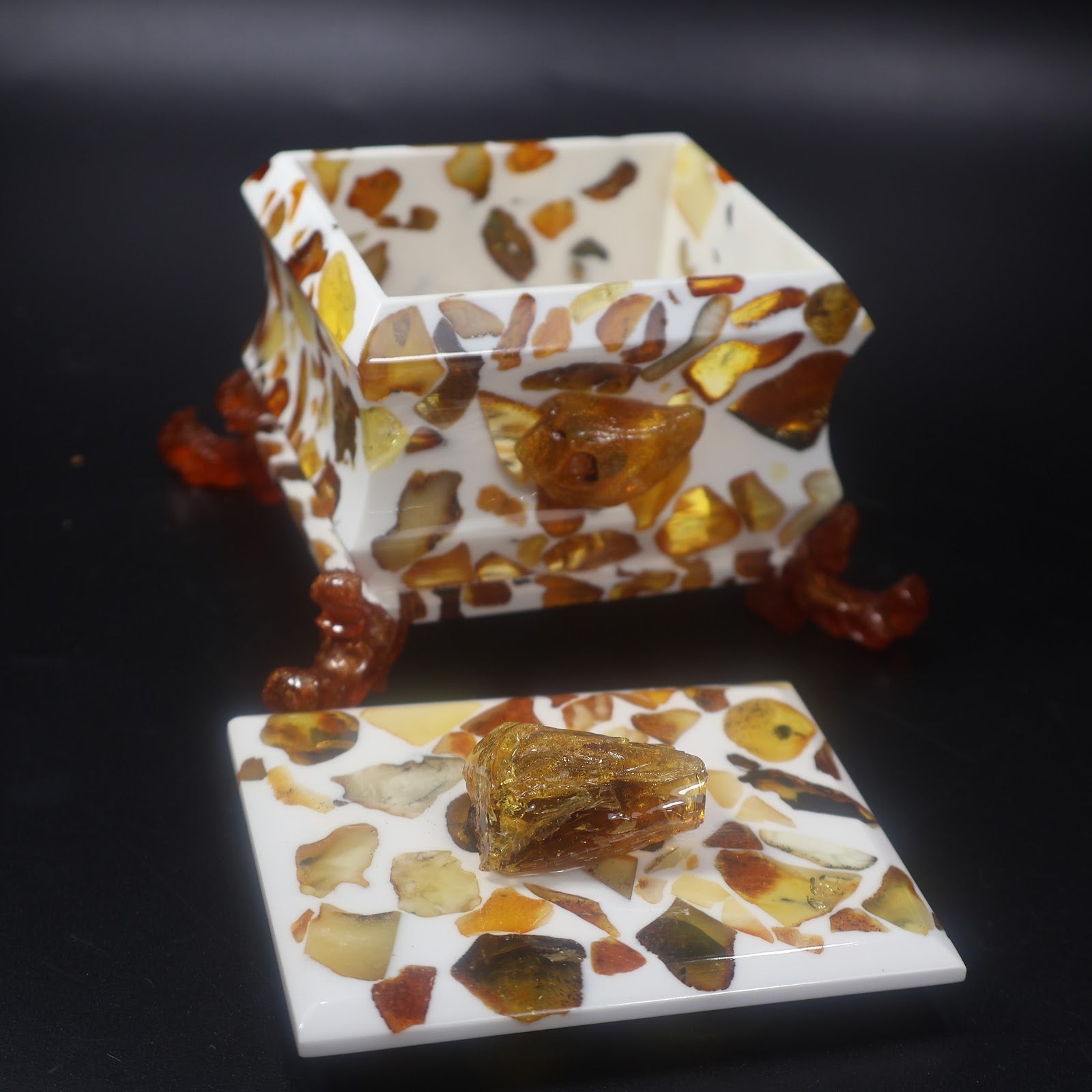 KIZIMA Baltic amber jewelry box handcrafted in New York — luxury amber gift for her (Box 3)