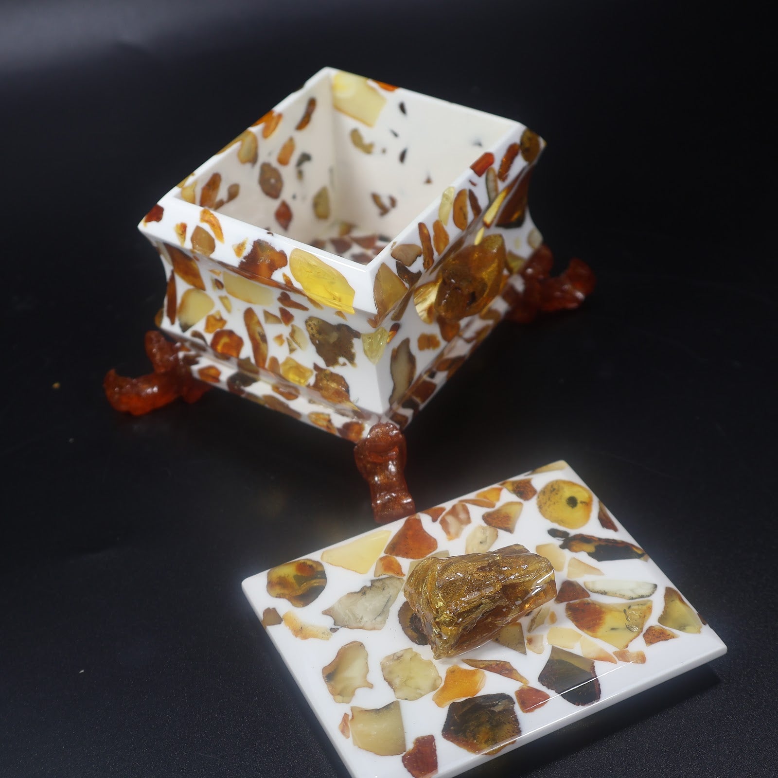 Genuine Baltic amber jewelry box by KIZIMA — handcrafted amber gift box, USA (Box 3)