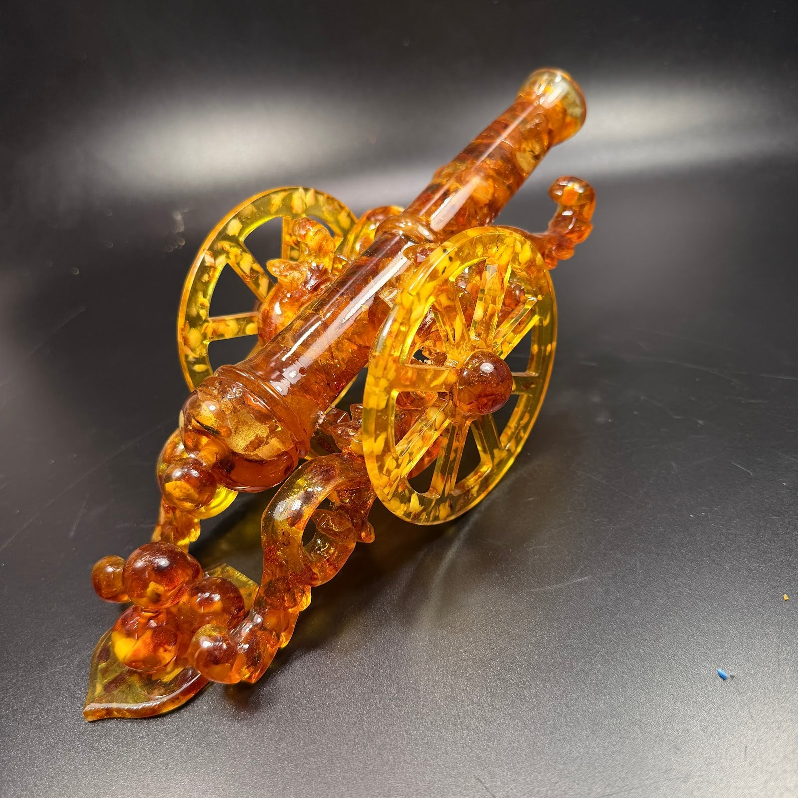 KIZIMA natural Baltic amber cannon sculpture — handcrafted collectible, Made in USA