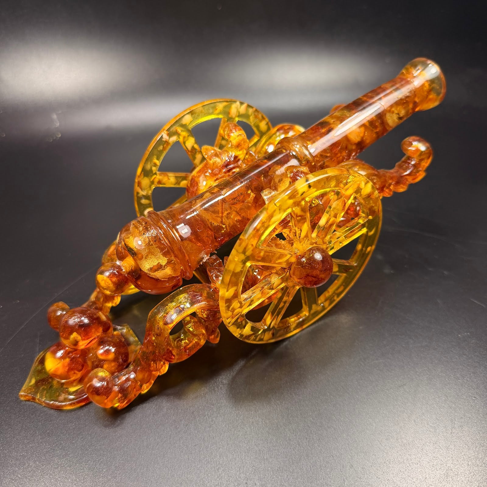 Handmade amber cannon model by KIZIMA — luxury executive office desk decor, USA