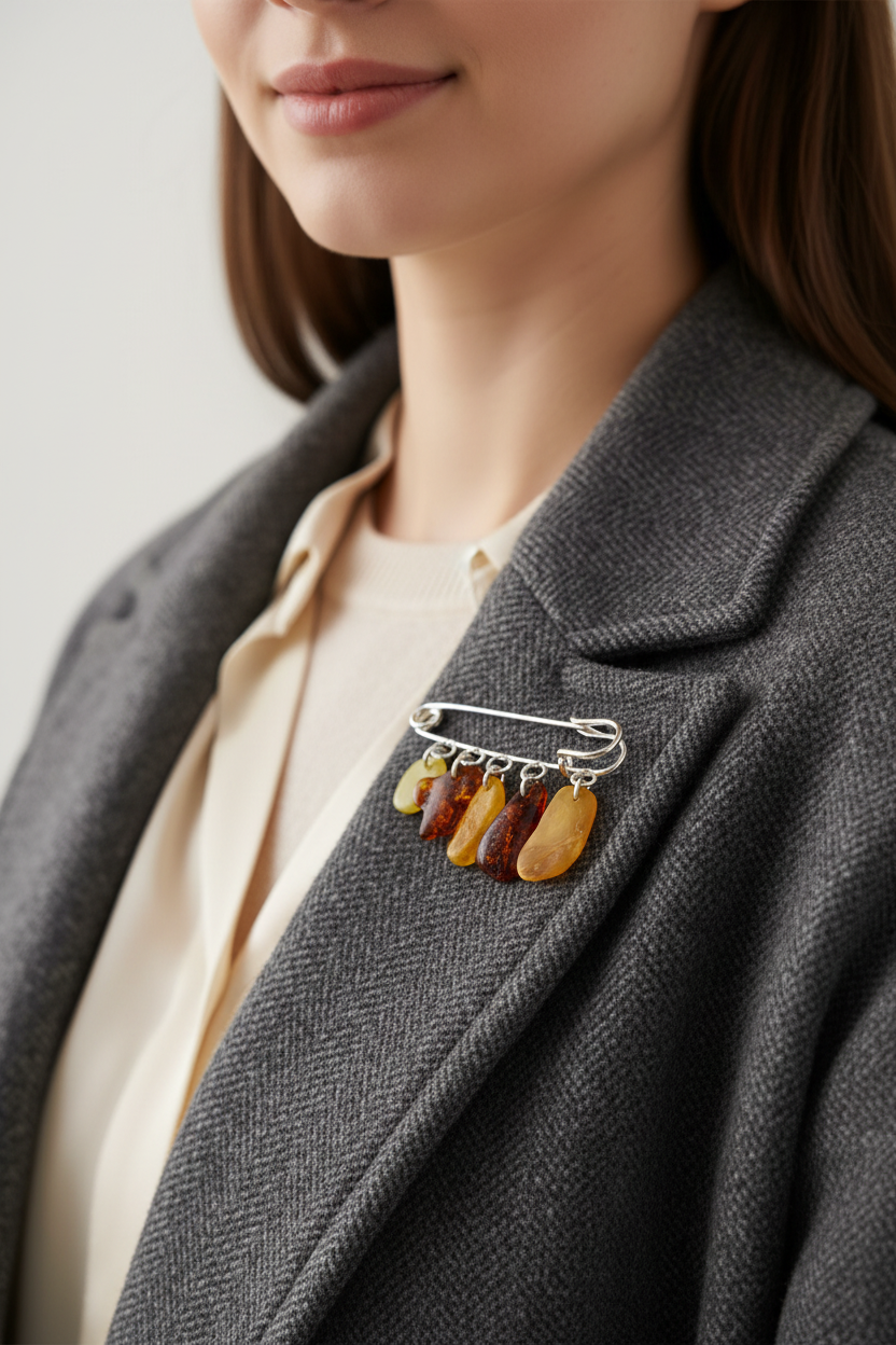 Made in USA Genuine Natural Baltic Amber Pin Brooch KIZIMA®