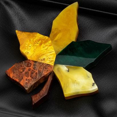 Baltic amber & Karelian birch brooch — handcrafted in USA by KIZIMA®, front view