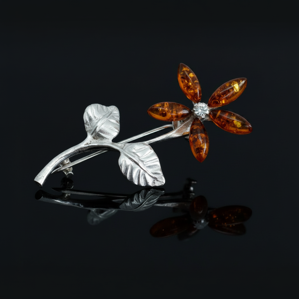 Made in USA Genuine Natural Baltic Amber Petals Flower Brooch KIZIMA®