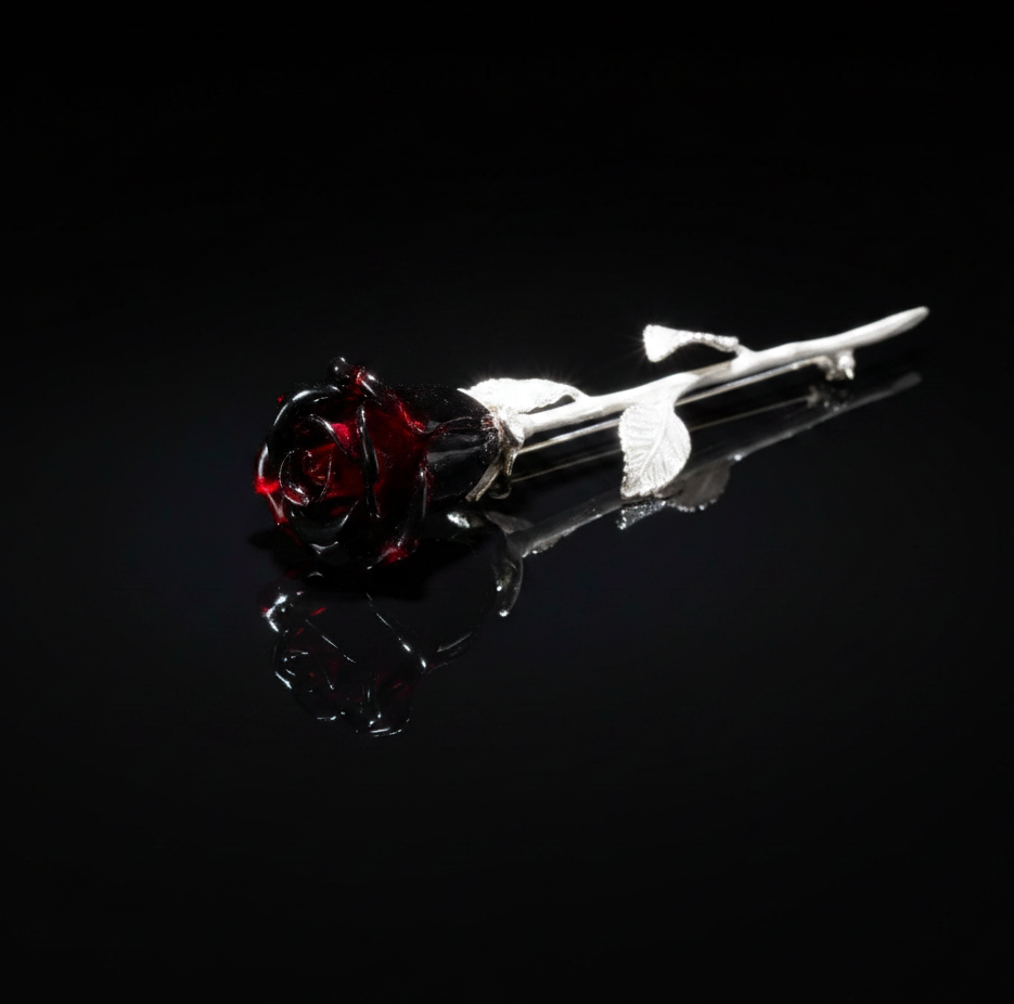 Made in USA Genuine Natural Baltic Amber Gothic Black Rose Brooch KIZIMA®