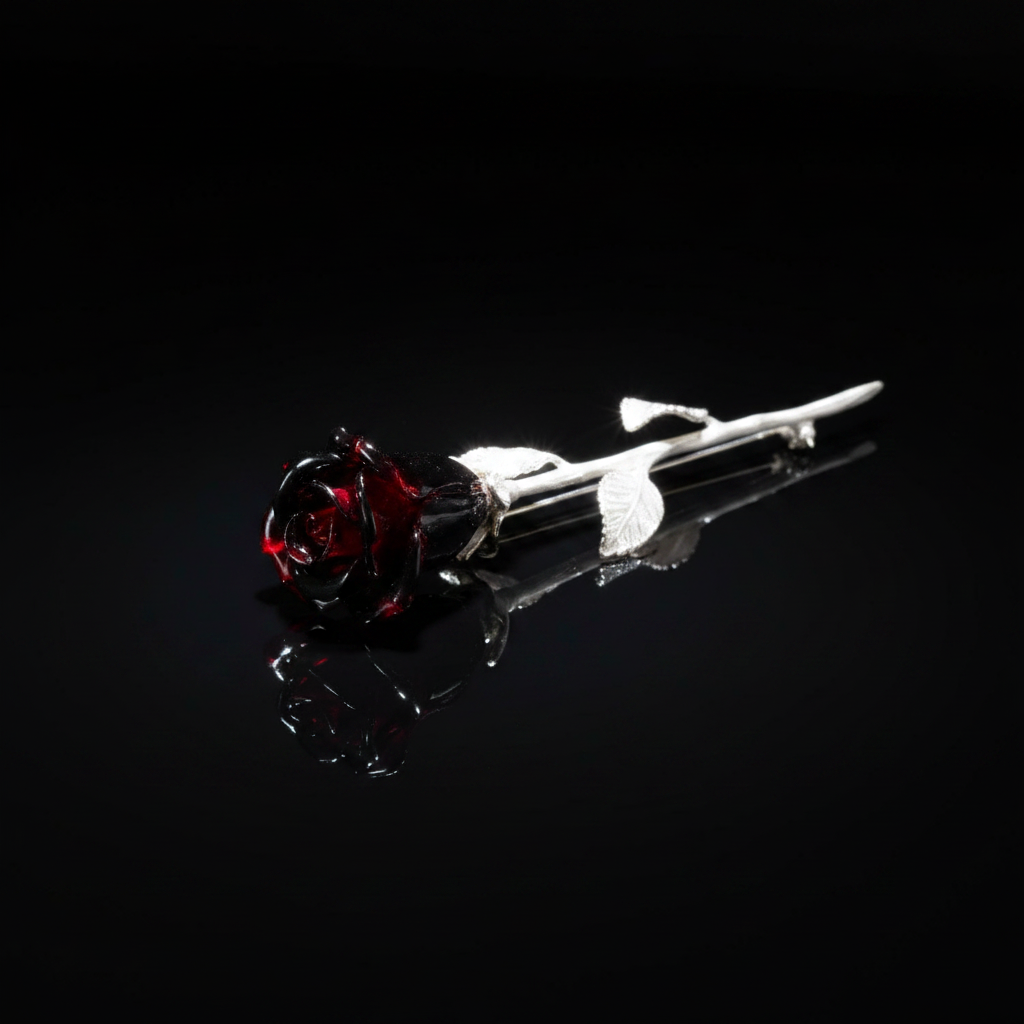Made in USA Genuine Natural Baltic Amber Gothic Black Rose Brooch KIZIMA®