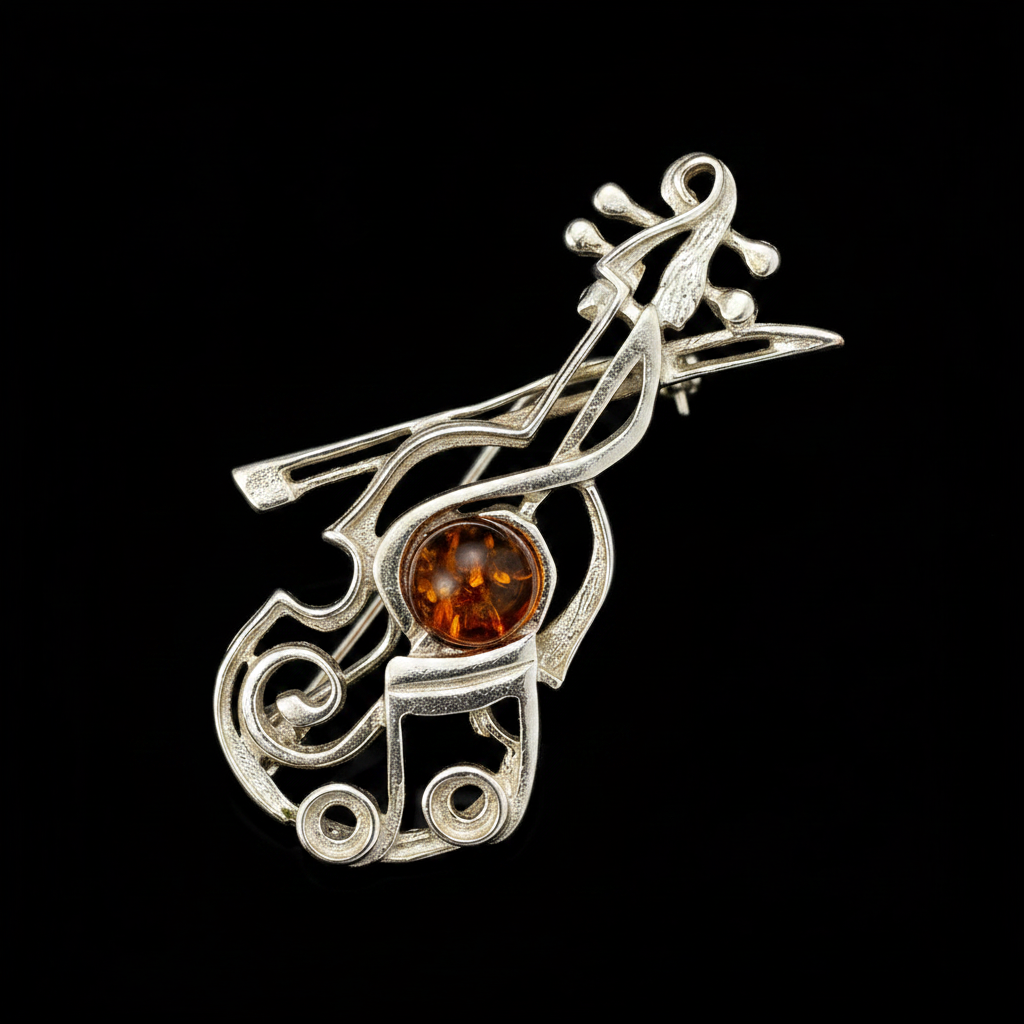 Made in USA Genuine Natural Baltic Amber Treble Clef Brooch A Gift for a Musician KIZIMA®