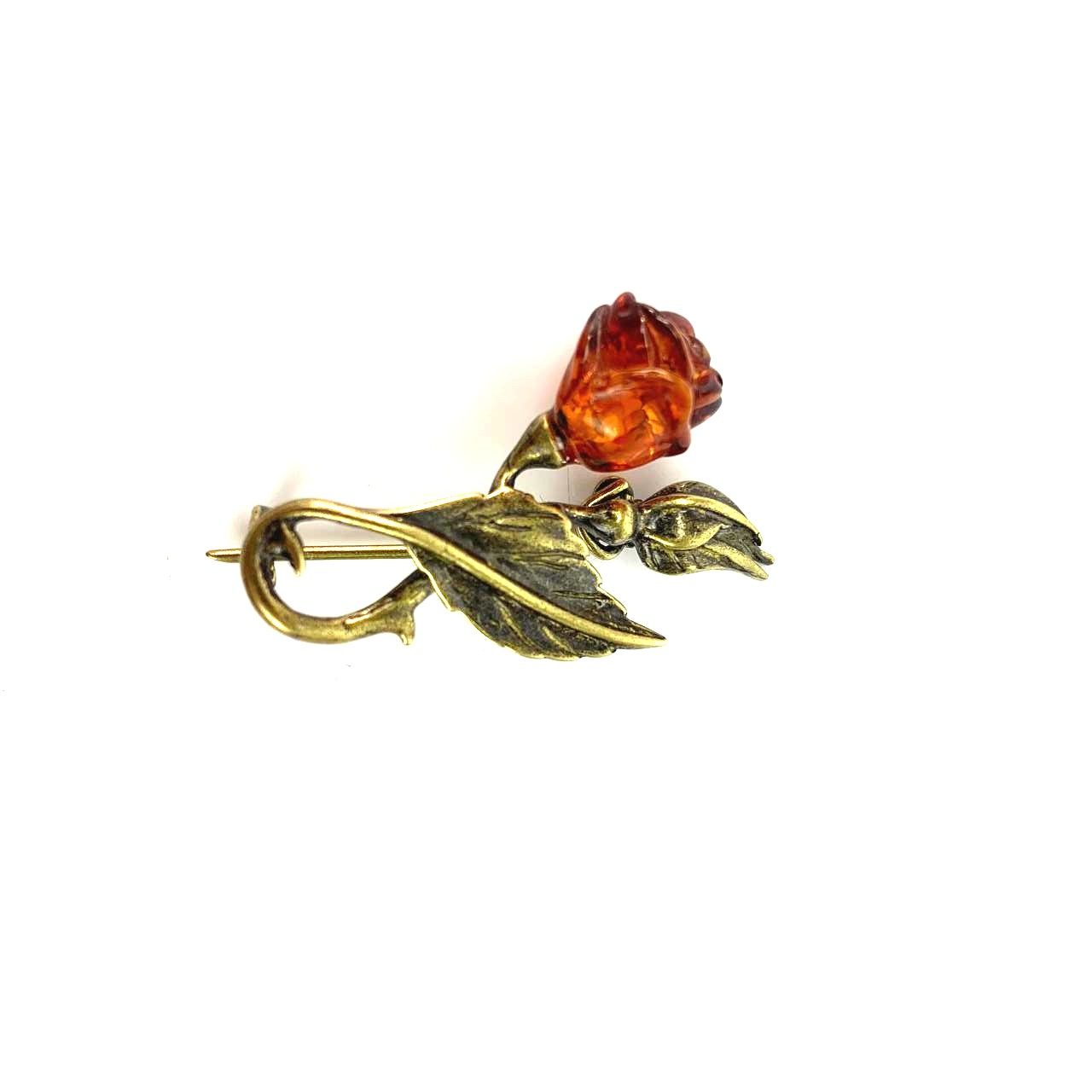 Broche artisanale rose ambre de la Baltique KIZIMA fabriquée aux États-Unis