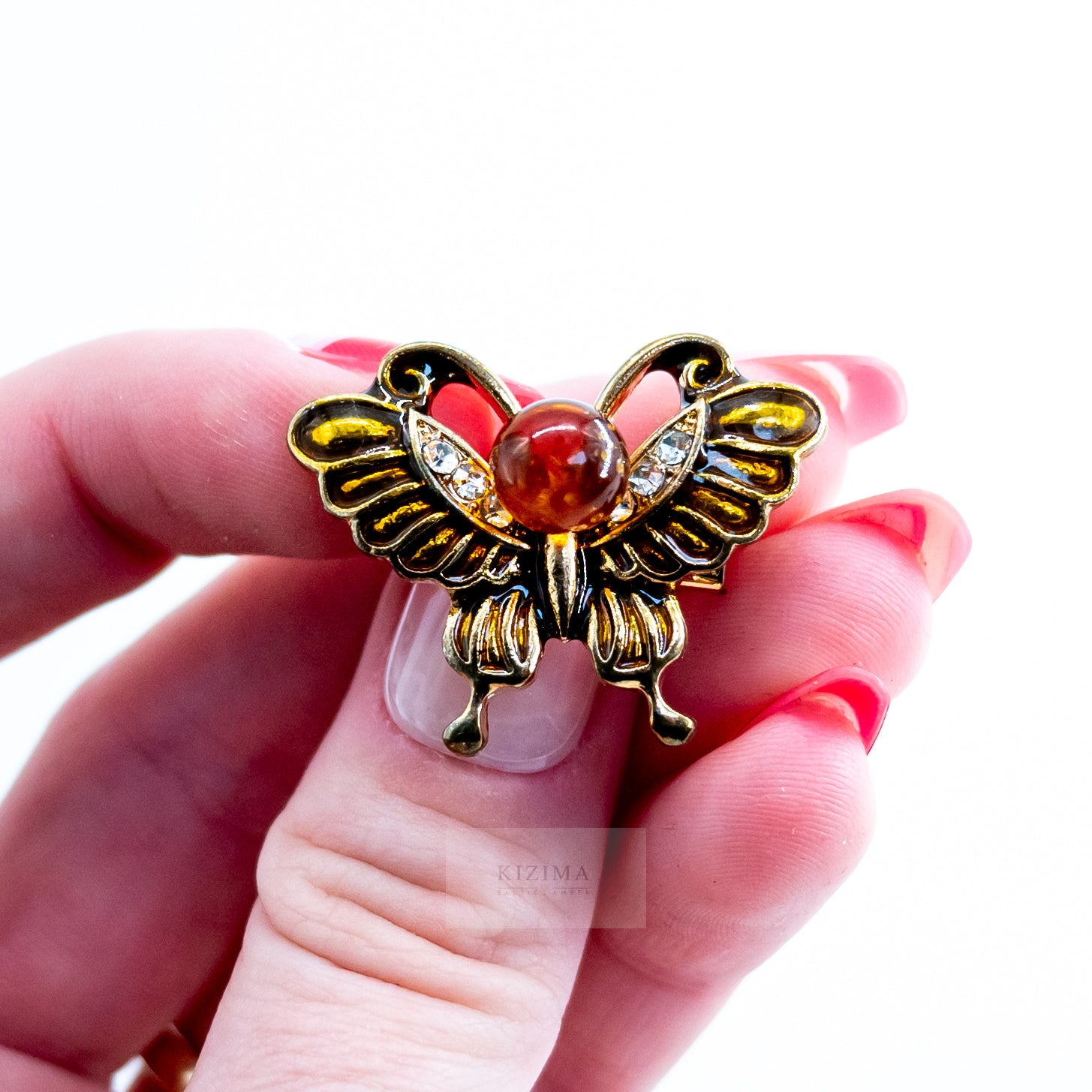 USA HANDMADE Natural Amber green butterfly Brooch Valentine's Day Gift KIZIMA