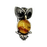 Handmade Baltic amber owl brooch by KIZIMA® — natural amber wisdom jewelry, made in USA