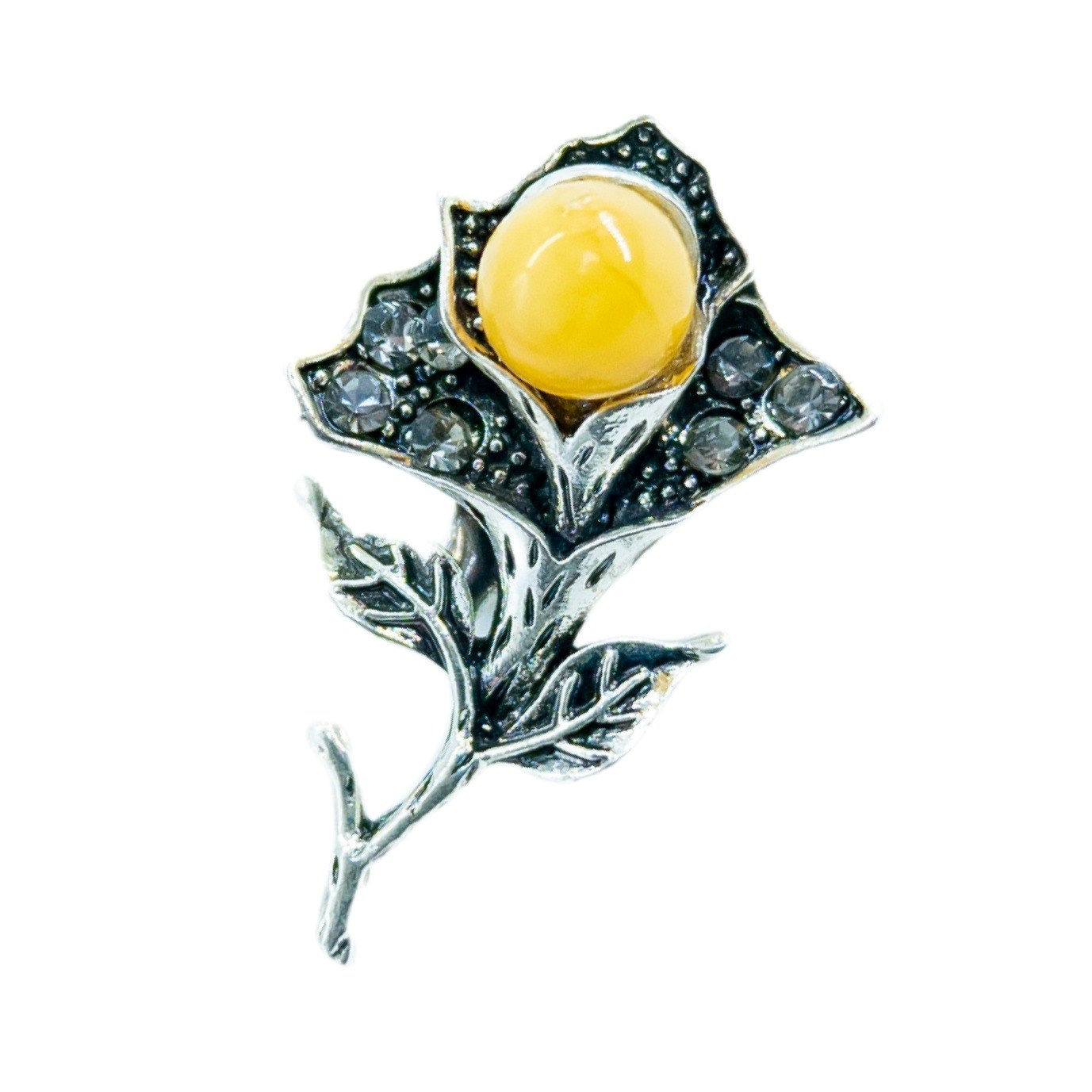 USA Handmade Flowers Brooch Natural Baltic Amber Valentine's Day Gift KIZIMA