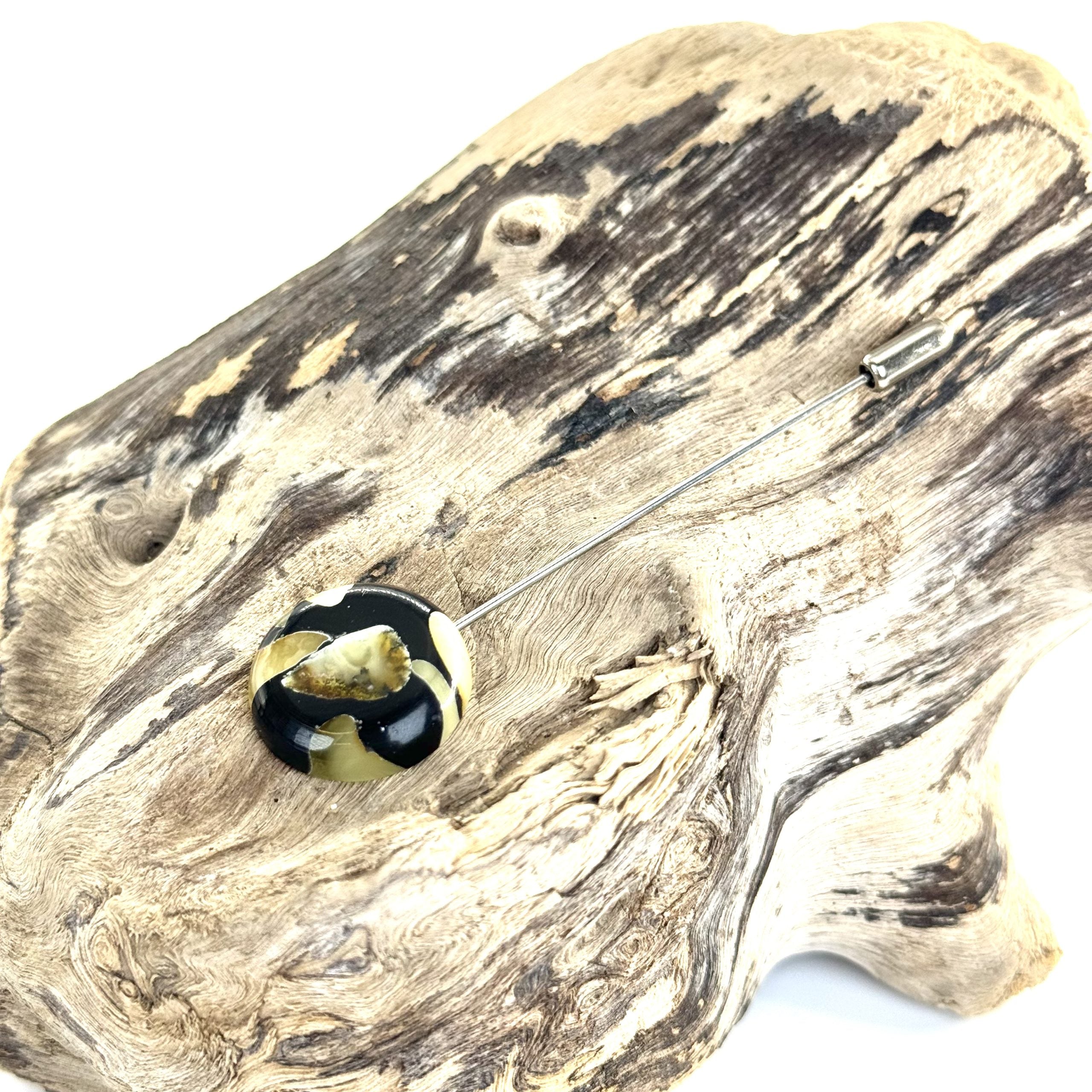 USA HANDMADE Amber Gemstone Brooch Black Valentine's Day Gift KIZIMA