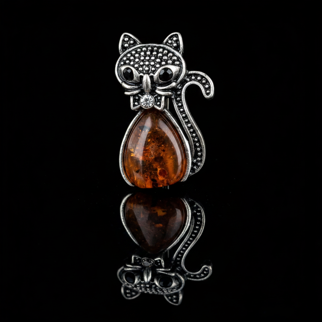 Black Cat Amber Gemstone Brooch — Made in USA | KIZIMA®
