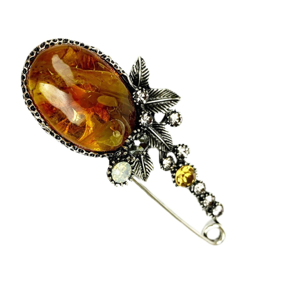 Made in USA HANDMADE Brooch Natural Amber Valentine's Day Gift KIZIMA