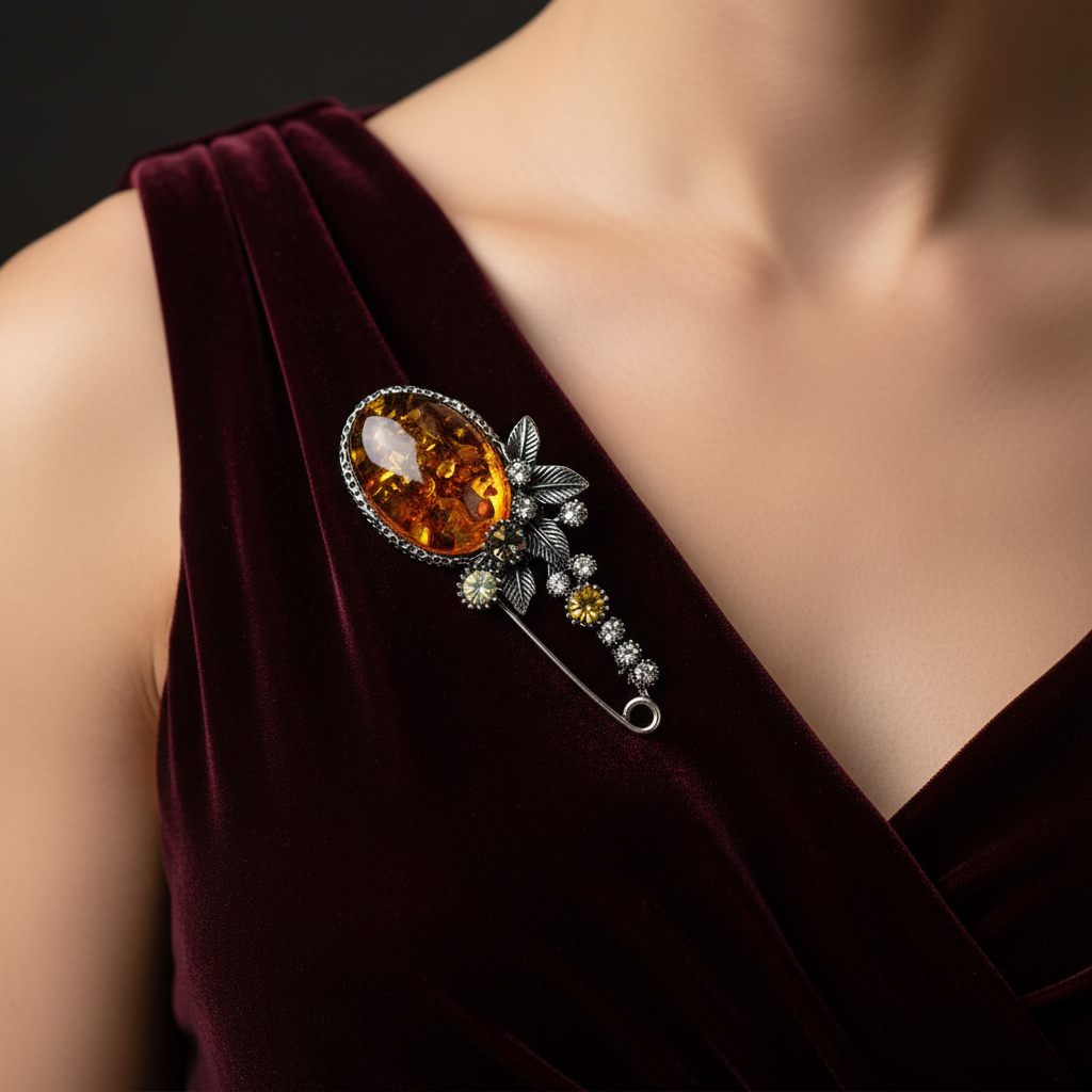 Made in USA Genuine Natural Baltic Amber Brooch, Valentine's Gift KIZIMA®