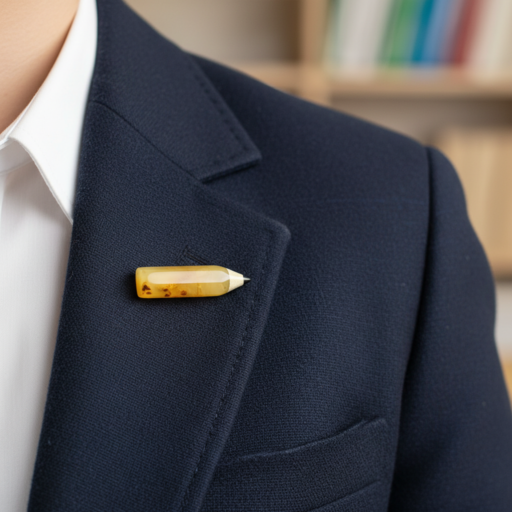 Amber pencil brooch — genuine Baltic amber, handcrafted in USA by KIZIMA®, front view