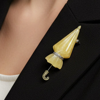 Handmade Baltic amber umbrella brooch by KIZIMA® — natural amber jewelry, made in USA