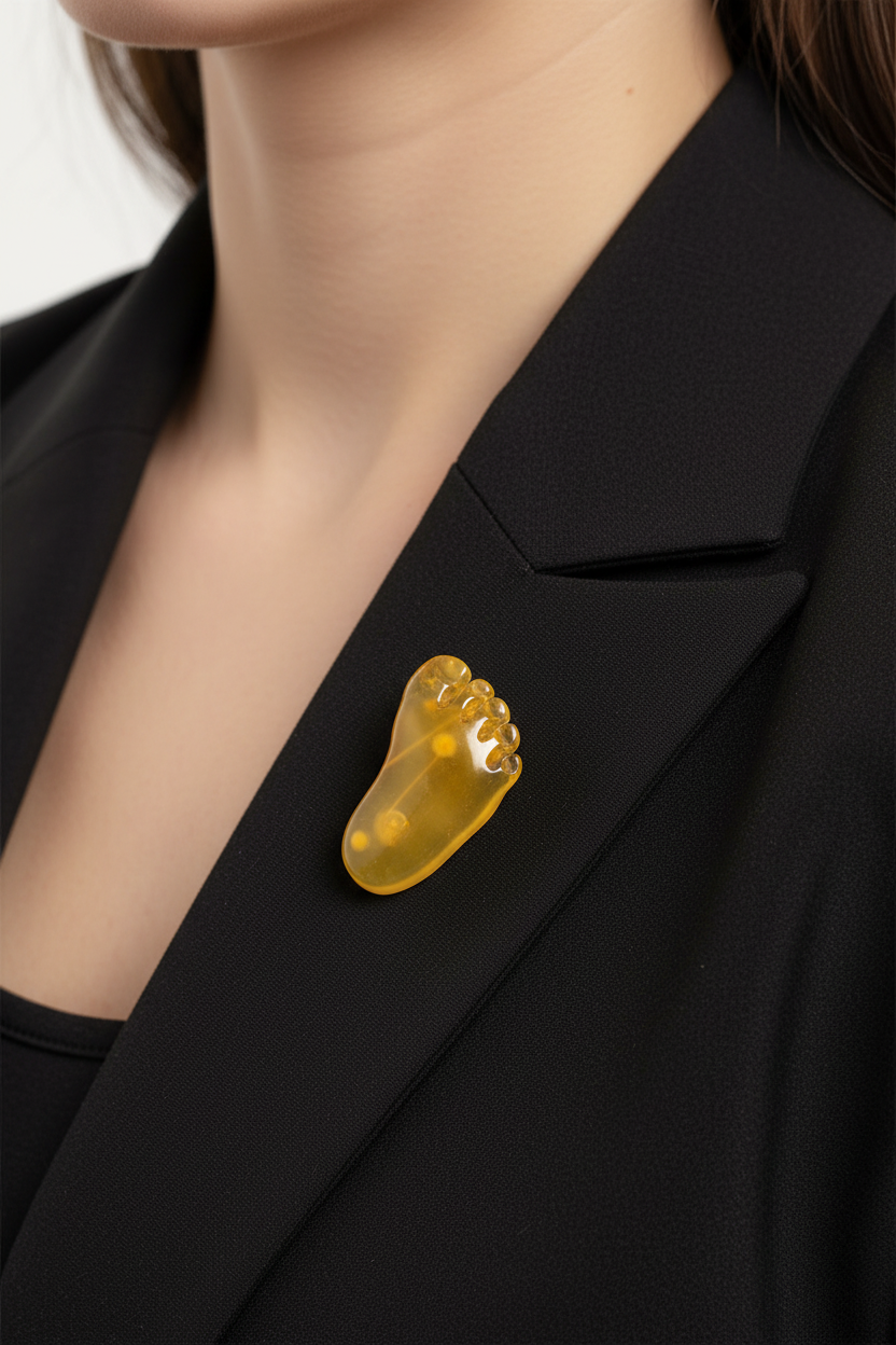 Amber foot brooch — genuine Baltic amber, handcrafted in USA by KIZIMA®, front view