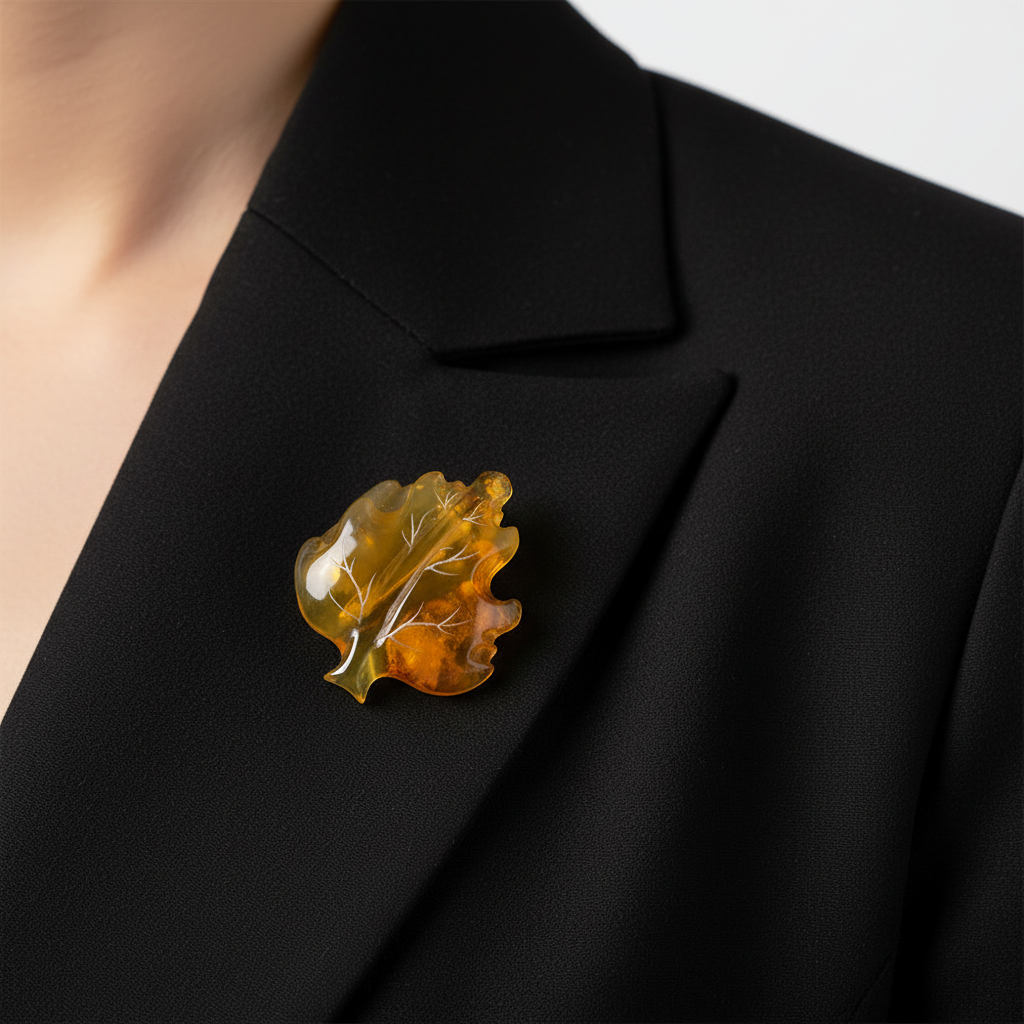 Natural Baltic amber brooch, gift — handcrafted in USA by KIZIMA®, front view