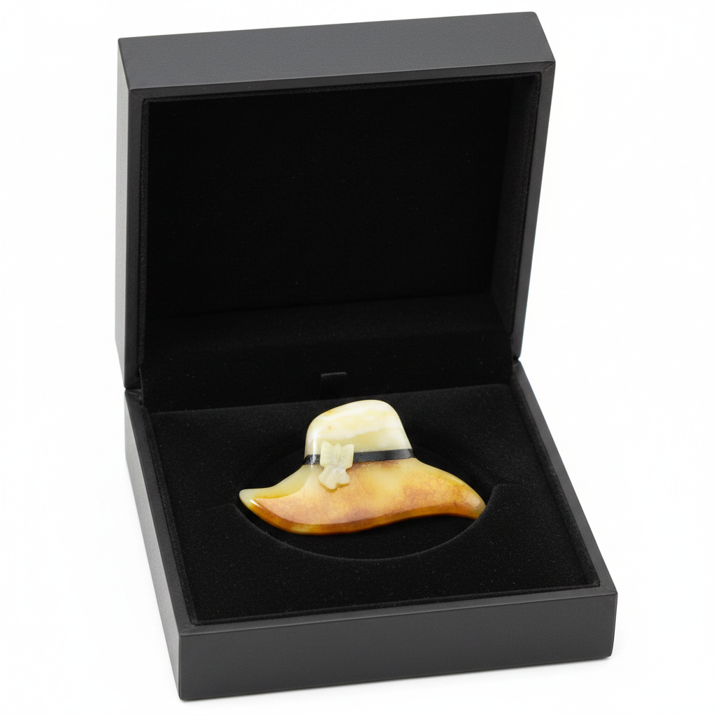 KIZIMA® Baltic amber brooch, Valentine's gift — natural amber, made in USA, angled view