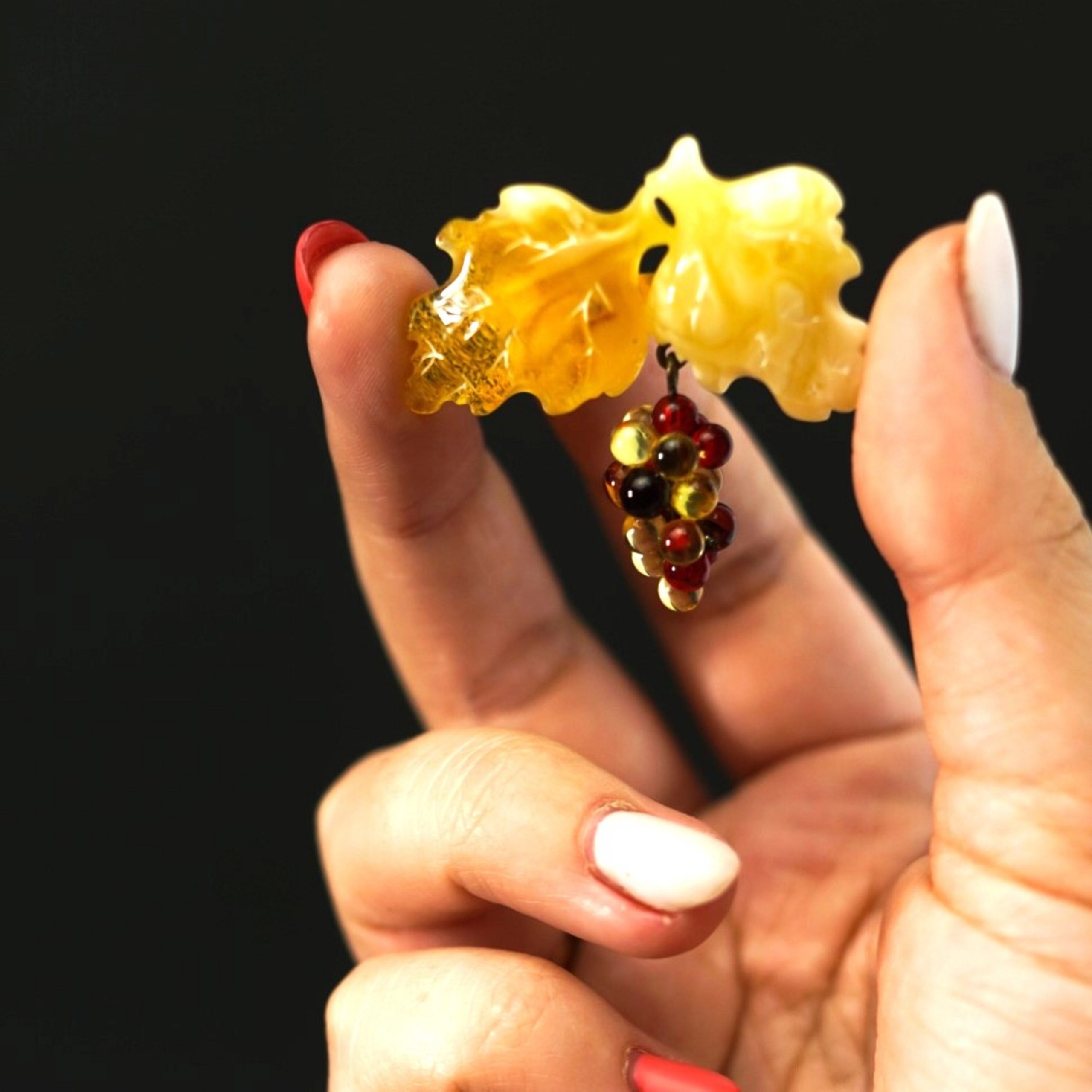 Amber Grape Brooch – Handmade Baltic Amber Jewelry by KIZIMA USA