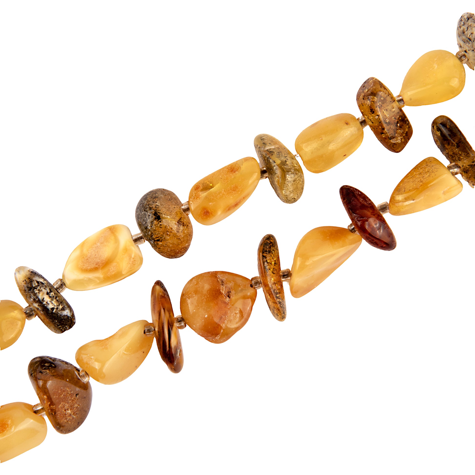 KIZIMA® raw bead Baltic amber choker necklace — genuine amber, handmade in USA, detail view