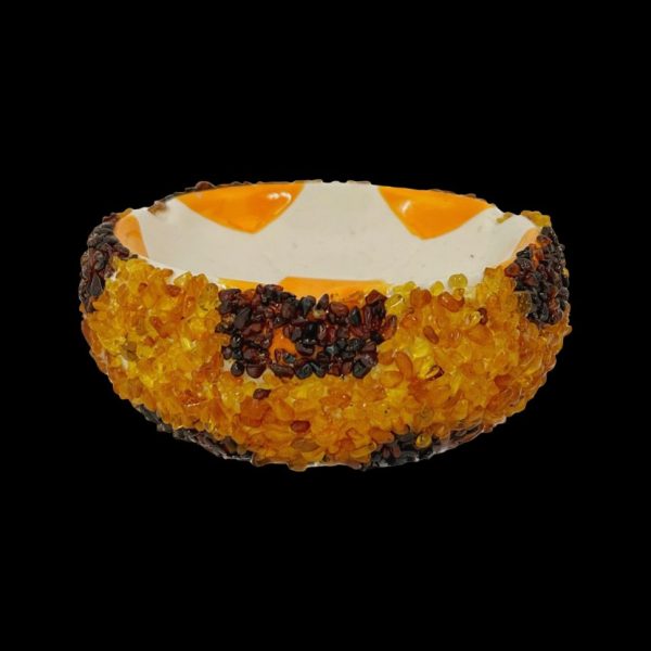 USA Handmade Amber ashtray in the shape of an orange soccer ball KIZIMA