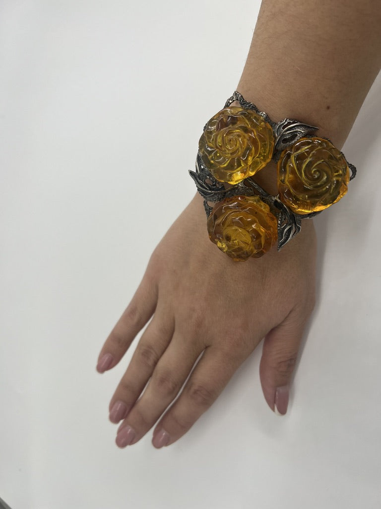 Bracelet en ambre de la Baltique naturel, FABRIQUÉ À LA MAIN AUX ÉTATS-UNIS • Argent sterling de style vintage • Ambre véritable certifié • Cadeau élégant pour elle – KIZIMA