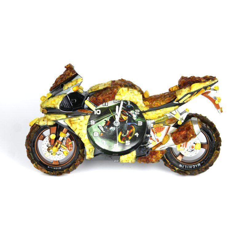 USA Handmade  Baltic Amber Table Clock Motorbike KIZIMA