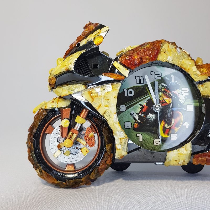 USA Handmade  Baltic Amber Table Clock Motorbike KIZIMA