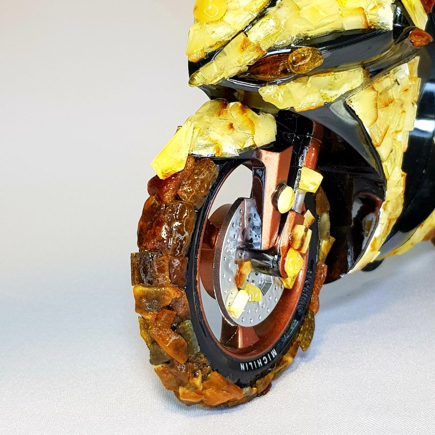 USA Handmade  Baltic Amber Table Clock Motorbike KIZIMA