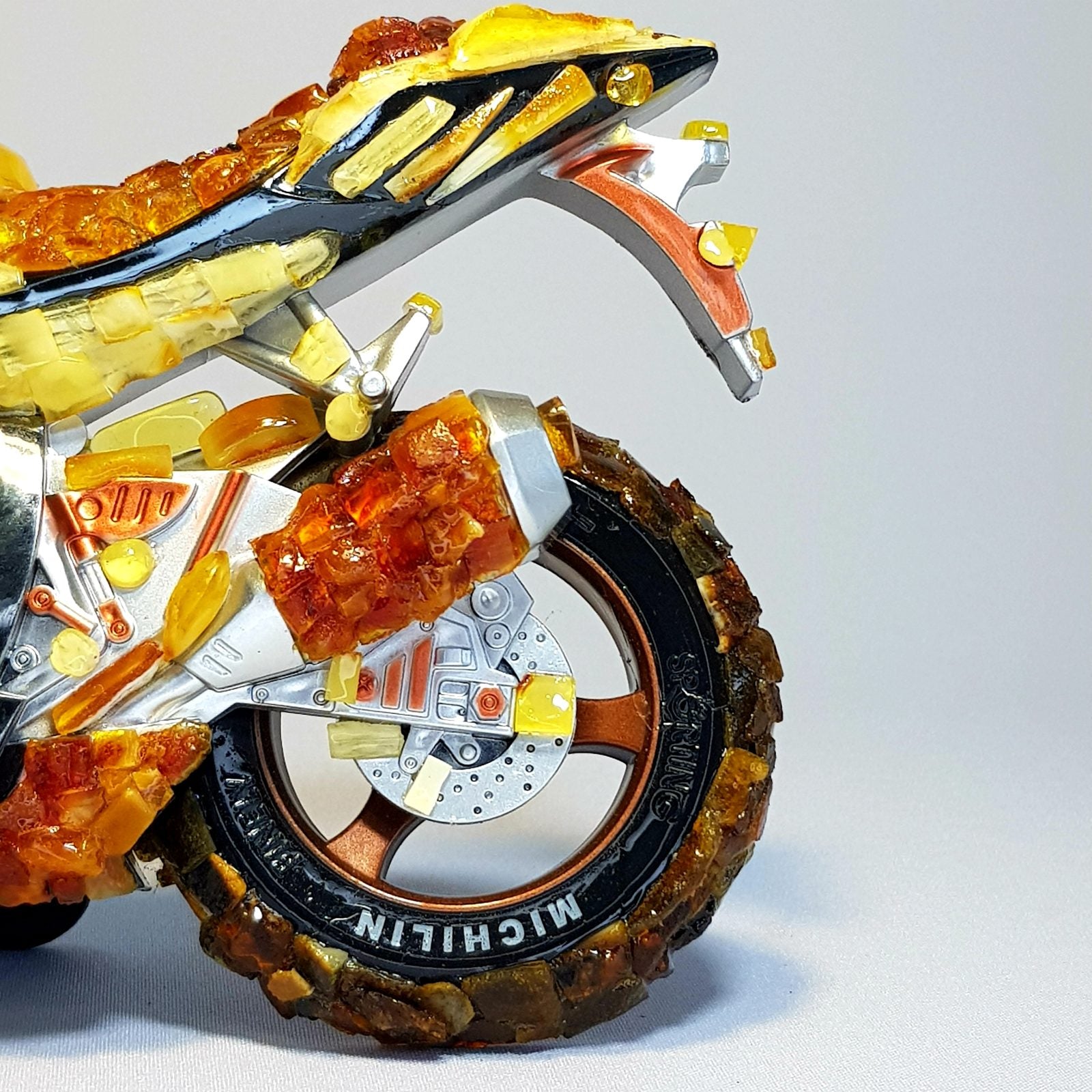USA Handmade  Baltic Amber Table Clock Motorbike KIZIMA