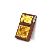 Unique stylish Father's Day Gift: Leather Card Holder with Amber - Handmade KIZIMA USA