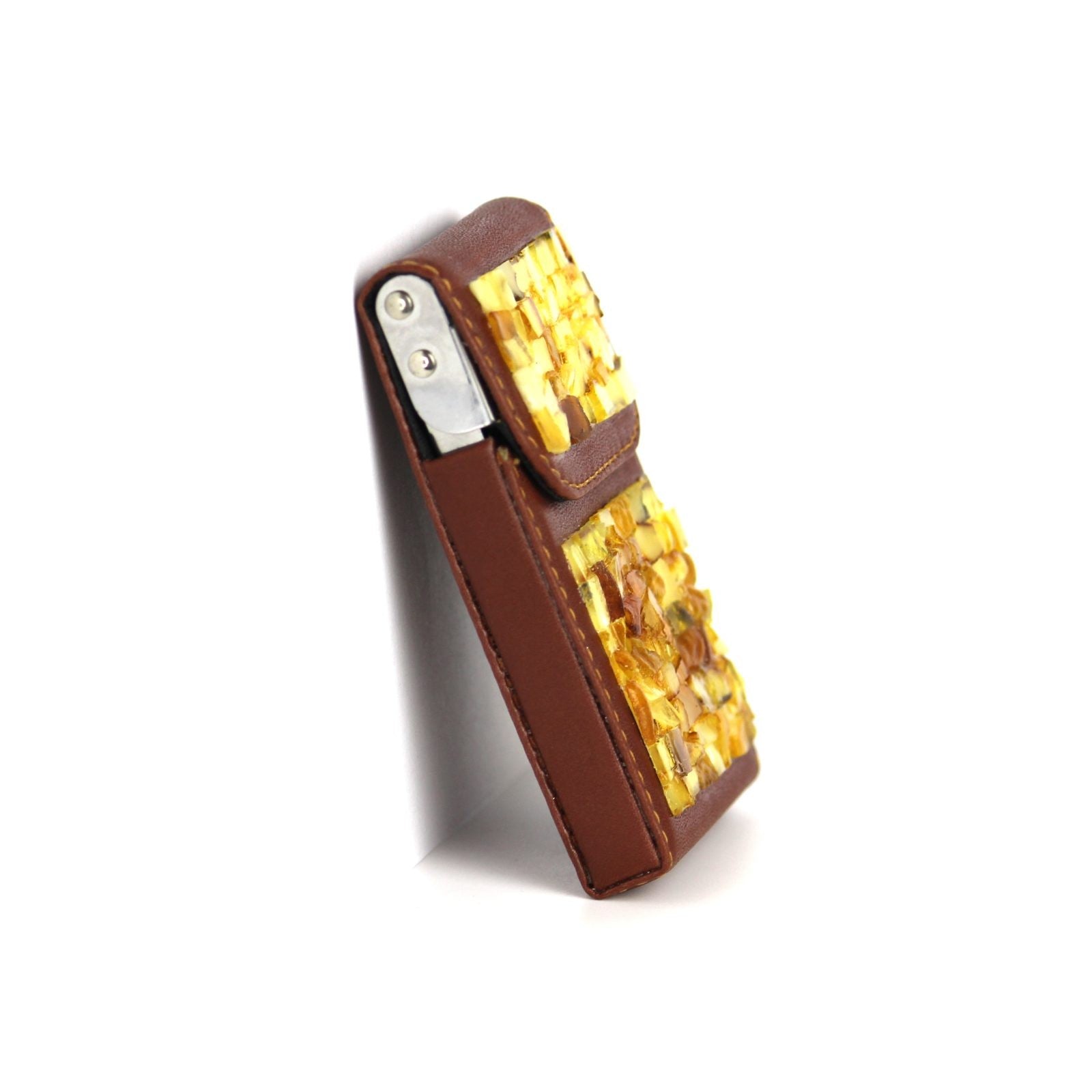 Unique stylish Father's Day Gift: Leather Card Holder with Amber - Handmade KIZIMA USA