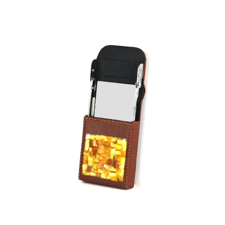 Unique stylish Father's Day Gift: Leather Card Holder with Amber - Handmade KIZIMA USA
