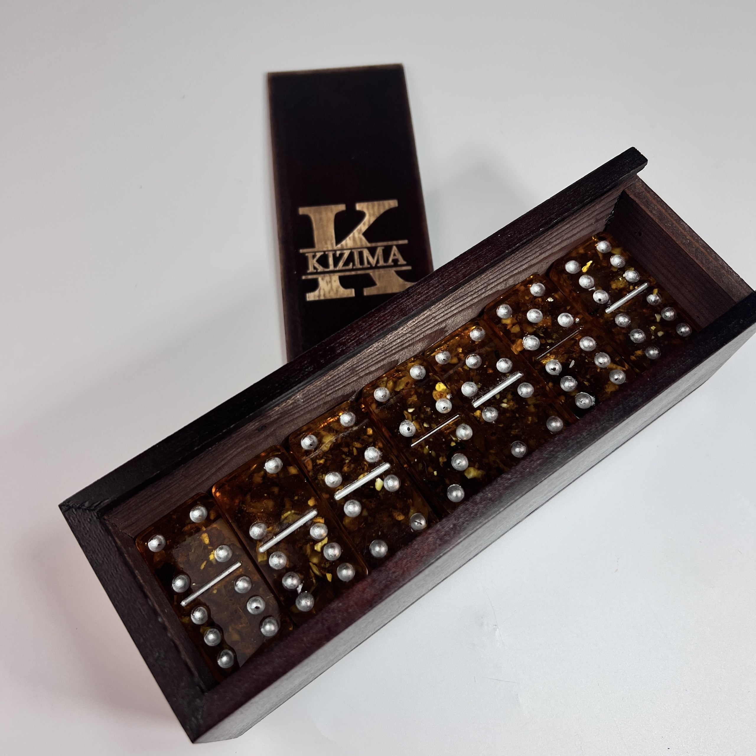 KIZIMA® Jeu de dominos de luxe ambre - Fabriqué aux USA Fait main Double 6