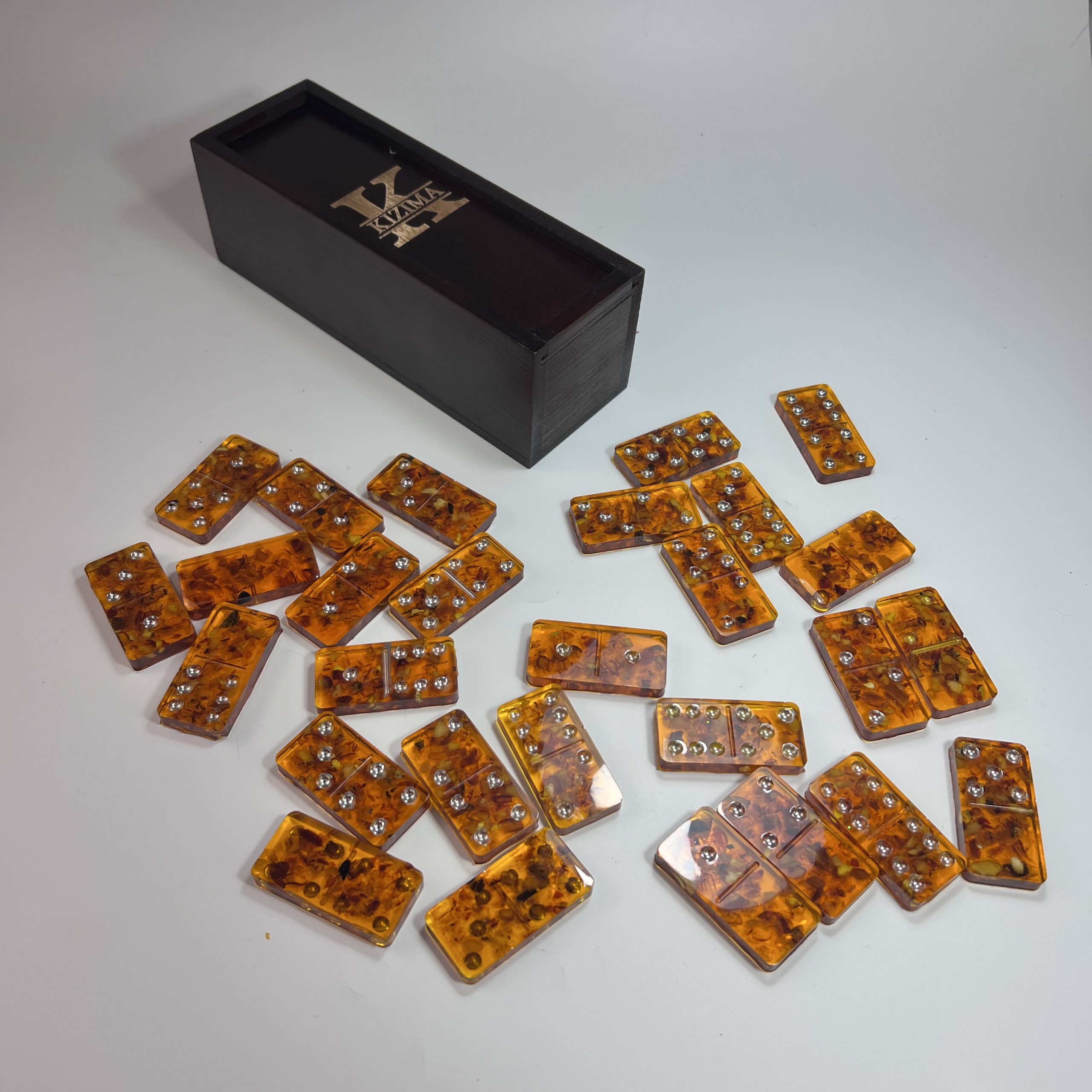 KIZIMA® Jeu de dominos de luxe ambre - Fabriqué aux USA Fait main Double 6