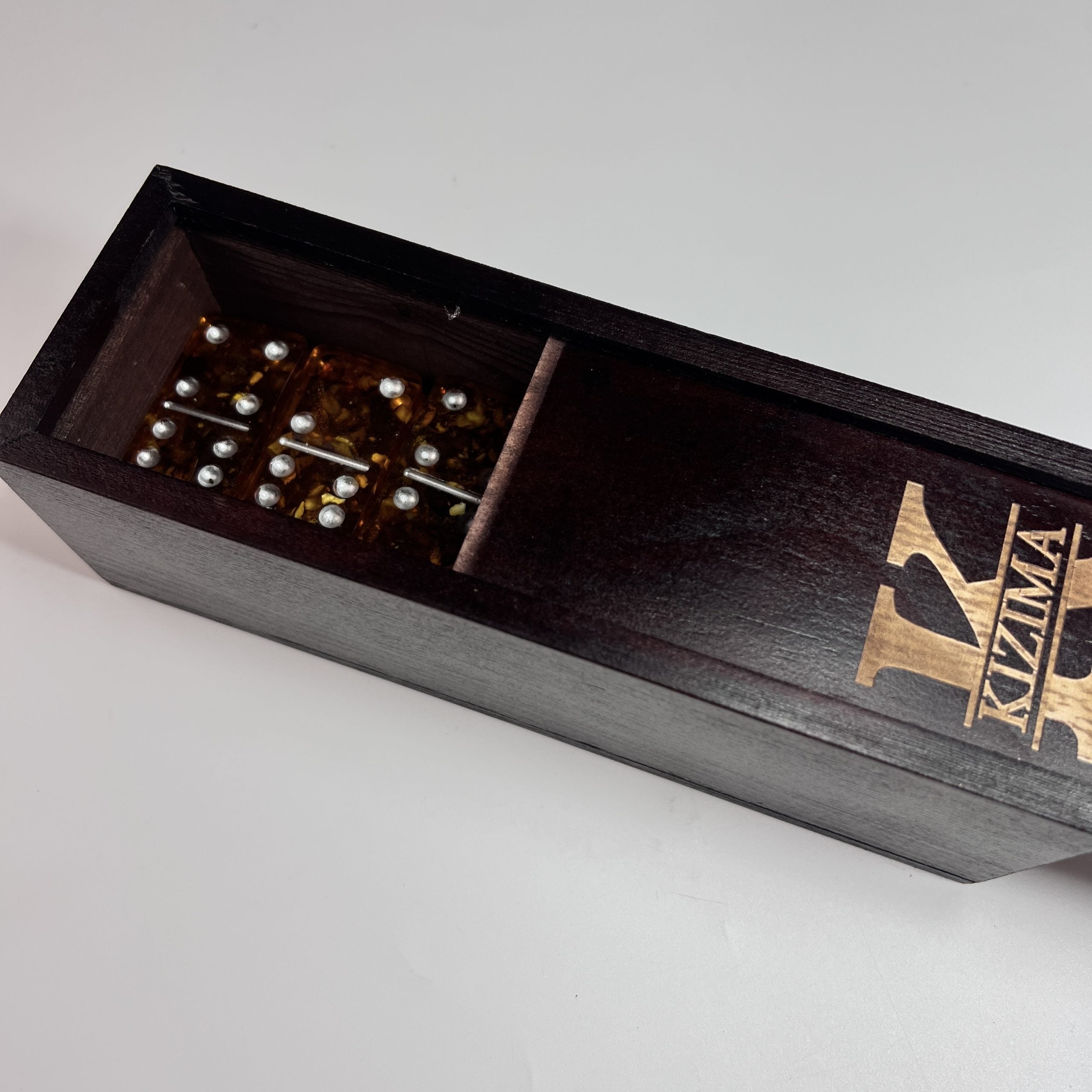 KIZIMA® Jeu de dominos de luxe ambre - Fabriqué aux USA Fait main Double 6