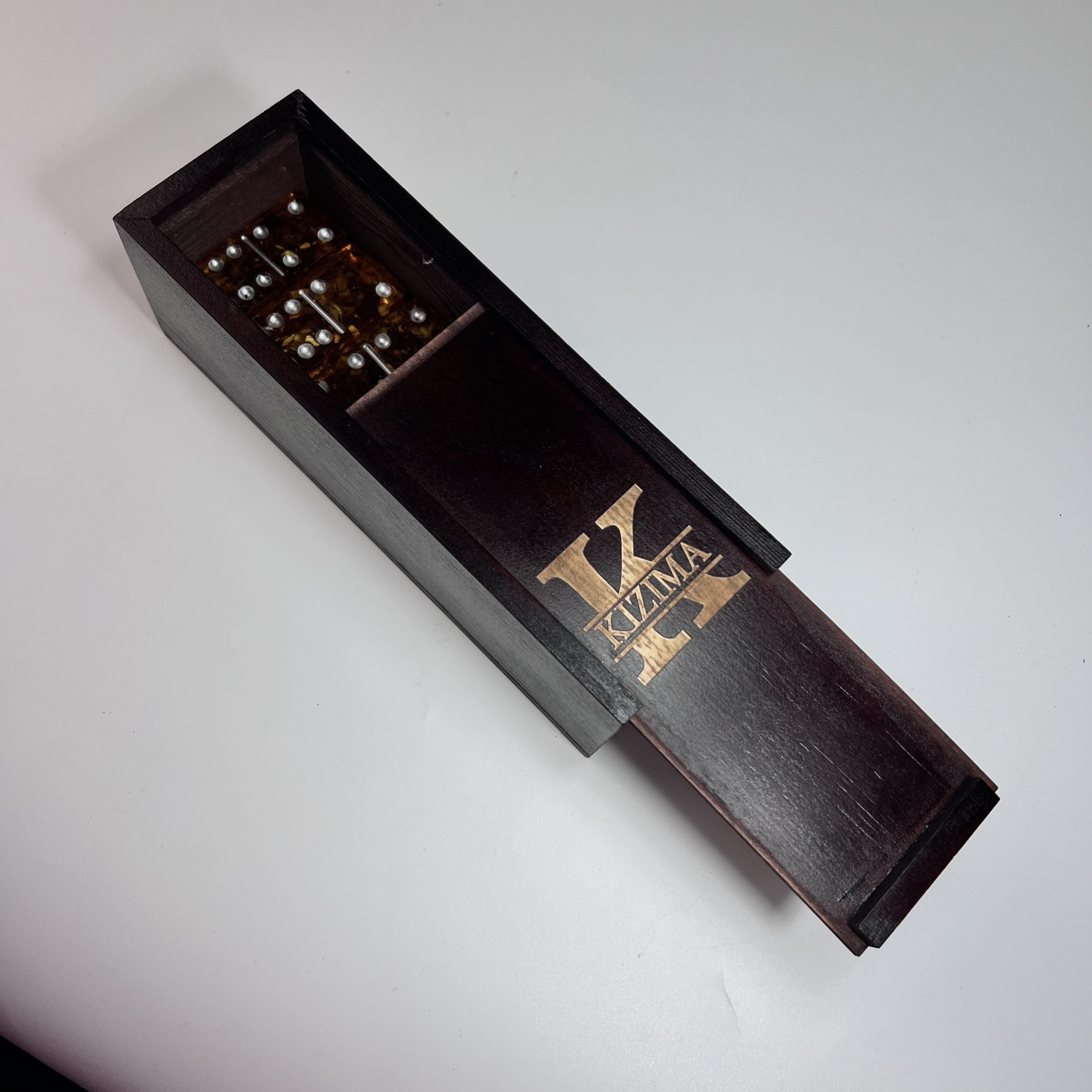 KIZIMA® Jeu de dominos de luxe ambre - Fabriqué aux USA Fait main Double 6