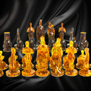 KIZIMA® Teutonic Knights amber chess pieces — natural Baltic amber, handmade in USA, detail