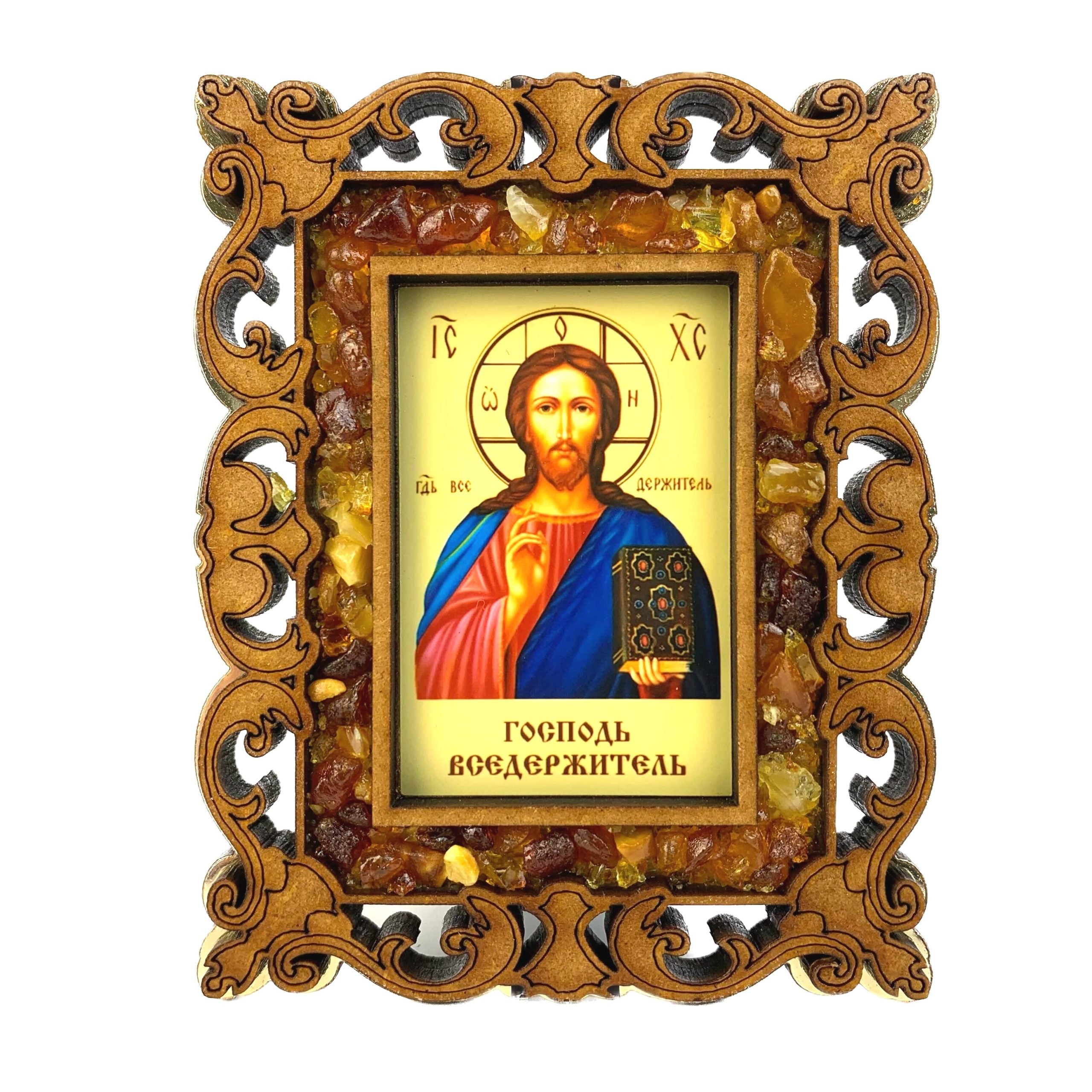 Jesus Christ Icon - Handmade USA Amber Orthodox Christian Art by KIZIMA