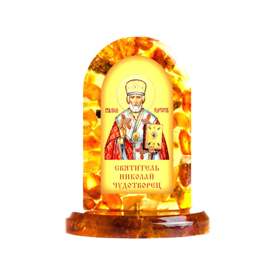 Amber Orthodox Icon Saint Nicholas – Handmade in USA by KIZIMA