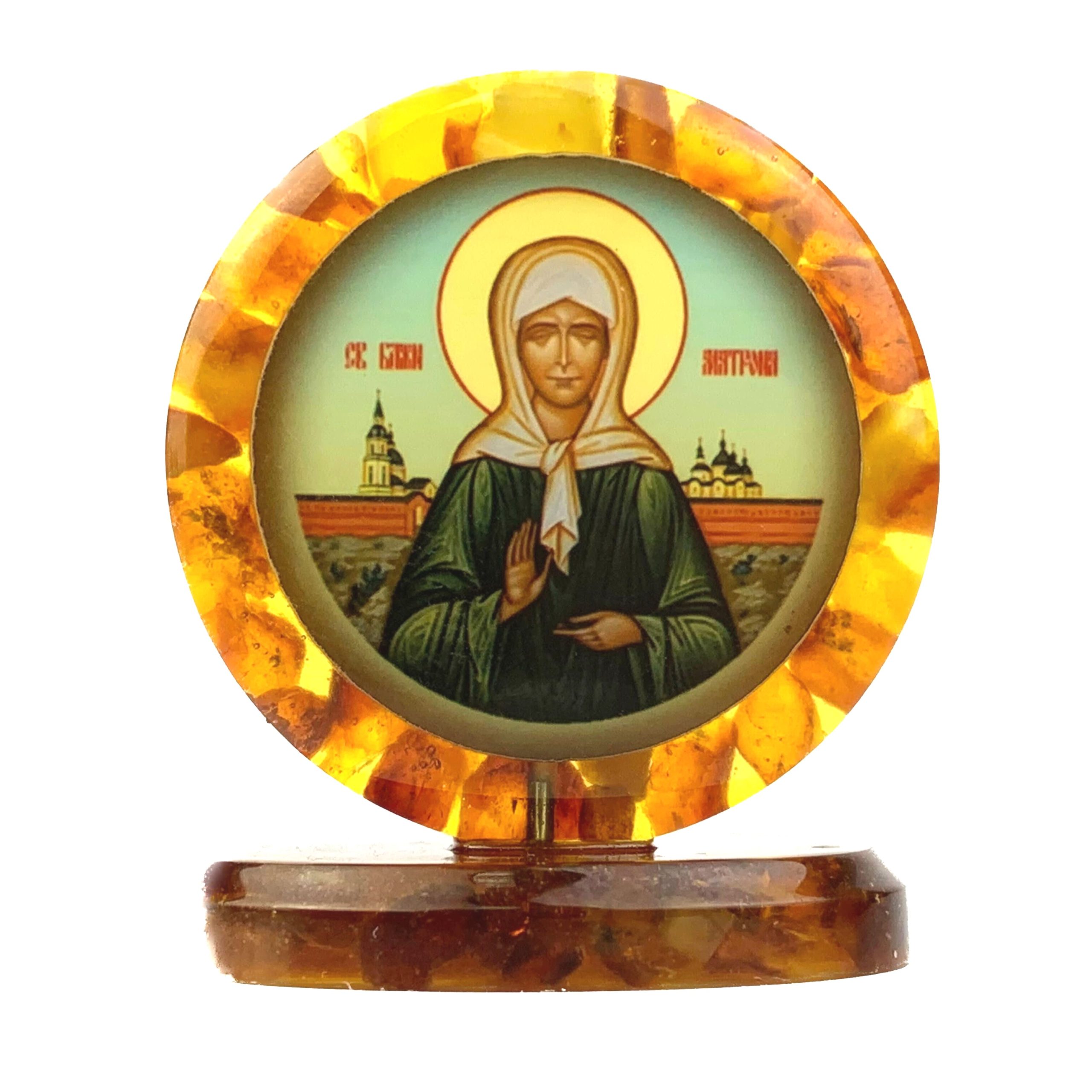 Amber Orthodox Icon Saint Matrona of Moscow – Handmade in US by KIZIMA
