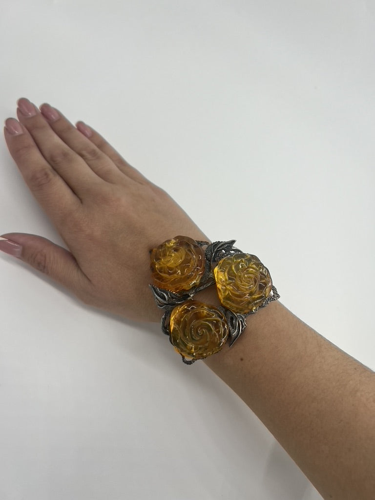 Bracelet en ambre de la Baltique naturel, FABRIQUÉ À LA MAIN AUX ÉTATS-UNIS • Argent sterling de style vintage • Ambre véritable certifié • Cadeau élégant pour elle – KIZIMA