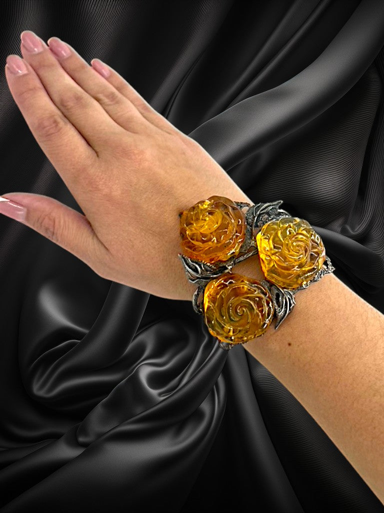 Bracelet en ambre de la Baltique naturel, FABRIQUÉ À LA MAIN AUX ÉTATS-UNIS • Argent sterling de style vintage • Ambre véritable certifié • Cadeau élégant pour elle – KIZIMA